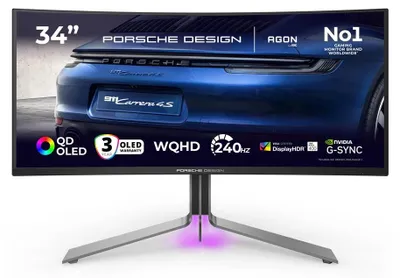 Produktbild von AOC Porsche PD34, 86,4 cm (34"), 3440 x 1440 Pixel, Wide Quad HD, QD-OLED, 0,03 ms, Schwarz