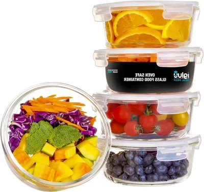 Immagine prodotto di Contenitori in vetro - Contenitori per alimenti - Ideali per la preparazione dei pasti - Resistenti alle perdite e ermetici - Set da 5 pezzi da 950 ml - Trasparente