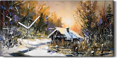 Produktbild von Wohnzimmer-Bild Leinwand Uhr Geräuschlos 60x30 Hütte im Wald Winter Landschaft - weiße Hände