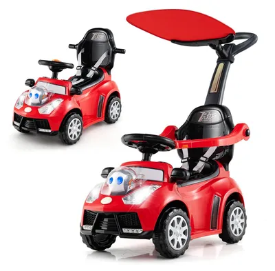 Produktbild von 3-in-1 Rutschauto - Schiebeauto - Schiebestange - Hupe, Musik & Licht - Sicherheitsgurt - Stauraum - Metallrahmen - Rot
