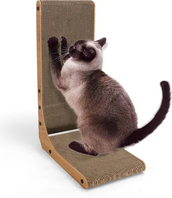 Produktbild von Nobleza - Kratzbrett Katze, 60 cm Hohe L Förmige Kratzpappe für Katzen, Hochdichtes Verschleißfestes Kratzmöbel mit Katzenspielzeug