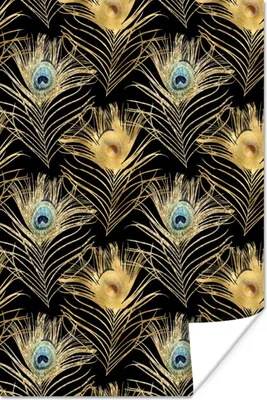 Produktbild von MuchoWow® Poster Muster - Pfauenfedern - Gold 40x60 cm - Plakate für die Wand - Poster Babyzimmer