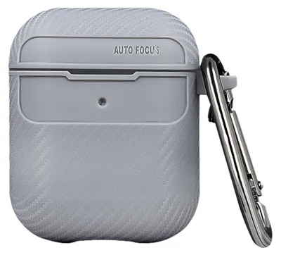 Immagine prodotto di Custodia in carbonio per cuffie compatibile con AirPods 2 con moschettone grigio