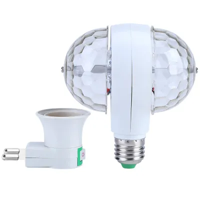 Zdjęcie produktu dla Lampa sceniczna LED RGB E27 z efektem dyskotekowym, kulista, dwugłowicowa, obrotowa lampa z efektami imprezowymi