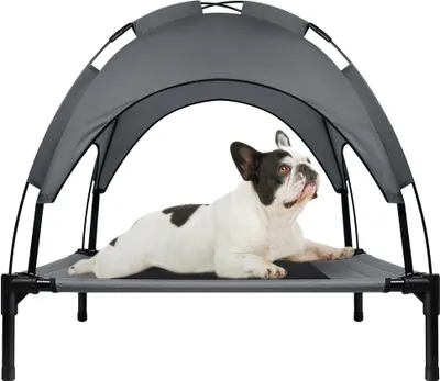 Produktbild von JNGLGO Erhöhtes Hundebett Haustierbett mit Baldachin, Hundeliege Outdoor für Camping Strand, Hundebett mit Wasserdicht Dach Hundesofa mit Atmungsaktivem Netzgewebe, Größe M, 76 x 61 x 76 cm