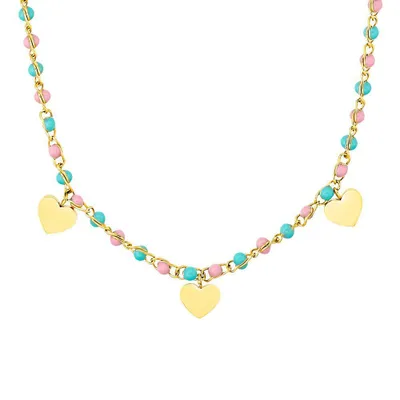 Produktbild von Edelstahlkette von Prinzessin Lillifee mit Glasperlen, Herz, IP Gold