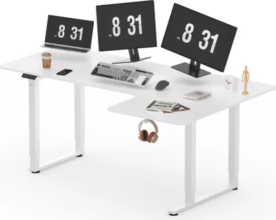 Produktbild von SANODESK 180x110cm Elektrisch höhenverstellbarer Schreibtisch mit 4 Beinen, 2 Motoren, 80 kg Tragkraft, LED-Display, Memory-Steuerung und Haken (Weiß)