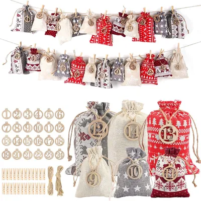 Produktbild von Adventskalender zum Befüllen 2025 – Für Kinder – Für Frauen und Männer – Weihnachtskalender zum Selbstbefüllen – 24 Stoffbeutel, 2 Größen