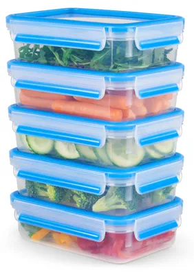 Produktbild von EMSA CLIP & CLOSE FRISCHHALTEDOSEN 5-teiliges SET 0,8L N10307, Set, Rechteckig, 0,8 l, Blau, Transparent, Polypropylen (PP), Thermoplastisches Elastomer (TPE), Deutschland