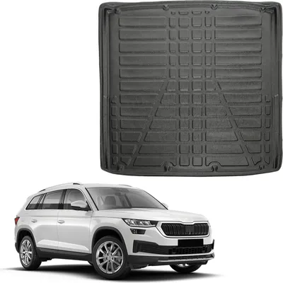 Image de Tapis De Coffre Sur Mesure Pour Skoda Kodiaq Depuis 2024, Noir, Antidérapant, Bord Haut, Toutes Saisons