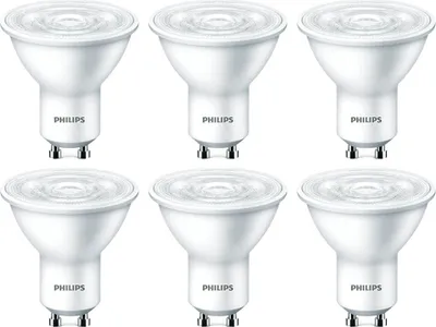 Six Philips LED light bulbs arranged in two rows of three.