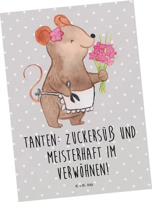 Produktbild von Mr. & Mrs. Panda Postkarte Tante Zuckersüß - Grau Pastell - Geschenk, Postkarten, Nichte, Ansichtskarte, Familie, herzerwärmende Sprüche, bildkarte, Jubiläen, Liebe