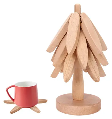 3er-Set Buchenholz-Untersetzer mit Ständer, 20 cm Ø