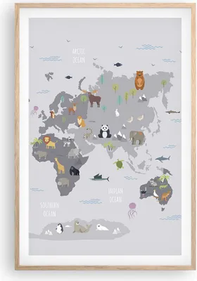 Produktbild von Gerahmtes Poster - Rahmen in heller Eiche - Karte die Welt Kontinente - 61x91,5 cm - Wand Bild - Wanddeko - Wandbilder - Kunstposter - Wandposter - Bilderrahmen - Bilder - Kunstdruck - P2NPA61x91-5033