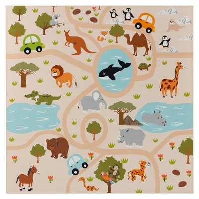 Produktbild von Teppich Kinderzimmer Kinderteppich Spielteppich Dschungel Rutschfest Creme Grün Grösse 80x150 cm