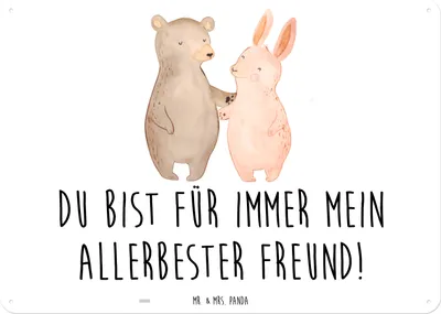 Produktbild von Mr. & Mrs. Panda tafel Bär und Hase Umarmen DIN A6 - Weiß - Geschenk, für Immer, Beste Freundin, Metallschild, Wandbild, Best Friends, Freunde, Retro Blechschild, Schild