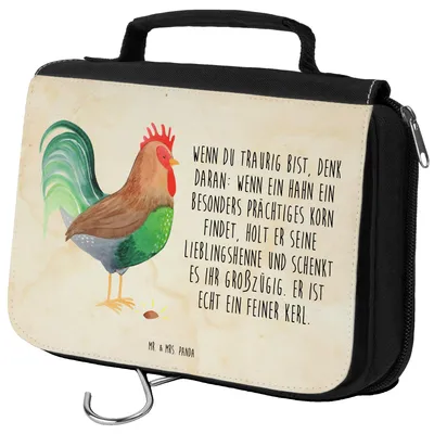 Produktbild von Mr. & Mrs. Panda Schminktasche Hahn Korn - Vintage - Geschenk, Eier, Kulturtasche, badtasche, Bauernhof, Henne, Necessaire, Kosmetiktasche, Kulturbeutel, Natur