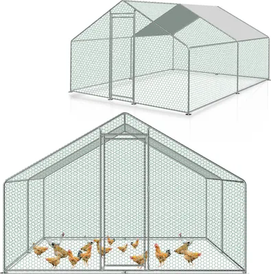 Immagine prodotto di Yakimz 3x3x2m Pollaio Recinto per animali Recinto per animali ruspanti con tetto ombreggiante in PE, struttura in acciaio zincato, recinzione esterna Utilizzato per polli, pollai, piccoli animali