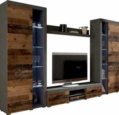 Produktbild von Wohnzimmer – Set Schrankwand Medienwand RUMBA XL  matera / old style mit RGB LED Beleuchtung