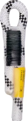 Edelrid Performance Static 11;0mm 1-ST Kletterseil mit schwarzem und weißem Muster und gelbem Etikett.