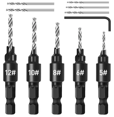 Produktbild von Countersink Bohrer Set 5-teilig, 1/4" Hex Shank, HSS, für Schrauben #5 bis #12