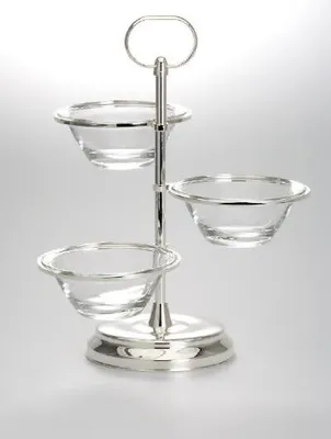 Produktbild von Snackständer / Etagere 3-stöckig mit 3 Glasschalen Höhe 29,0 cm Durchmesser 11,0 cm versilbert Anlaufgeschützt