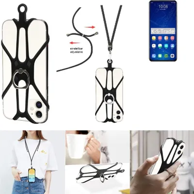 Produktbild von K-S-Trade 3in1 Handykette Handyband Handykordel Halsband Smartphone-Ring Handy-Ring kompatibel mit ZTE Axon 31 Pro 5G Fingerhalterung Handyring