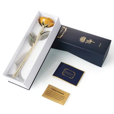 Obrázek produktu pro Ejoyous 24K zlato, pravé růžové zlato, pozlacená růže s podstavcem, žlutá