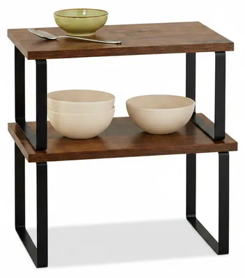 Image de Ensemble de 2 étagères de table Relaxdays, rangement de cuisine pour épices, vaisselle et bien plus encore, empilables, style industriel, marron/noir