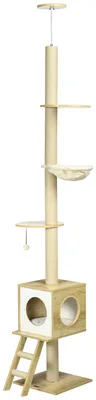 Productafbeelding van Pawhut Paws Kraboom, klimboom, tot aan het plafond, 240-260 cm, kattenkrabboom, lichtbruin