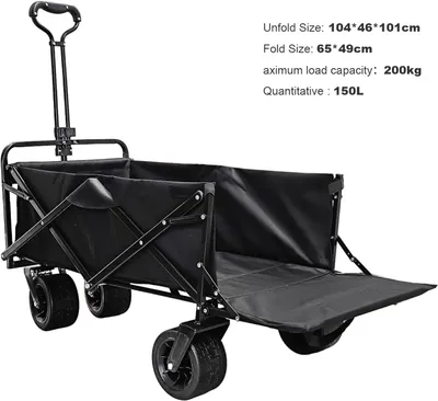 Produktbild von Bollerwagen faltbar ohne Dach 150kg Tragkraft mit Bremse breite Räder klappbarer Handwagen Hunde faltbarer Transportwagen Hundebuggy Strandwagen