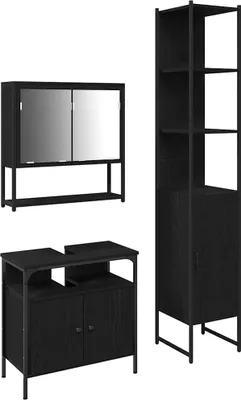 Produktbild von Badezimmermöbel-Set 3 pcs Schwarz Eichen-Optik Holzwerkstoff