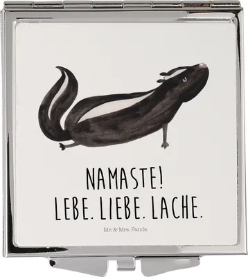 Produktbild von Mr. & Mrs. Panda Klappspiegel Stinktier Yoga - Weiß - Geschenk, Klappbarer Spiegel, Für Unterwegs, Taschenspiegel, Kosmetikspiegel, Wildtier, Liebe, Raubtier, Namaste