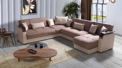Produktbild von Ecksofa Wohnlandschaft Braun L-Form Sofa Wohnzimmer Ecksofas Luxus Eckgarnitur