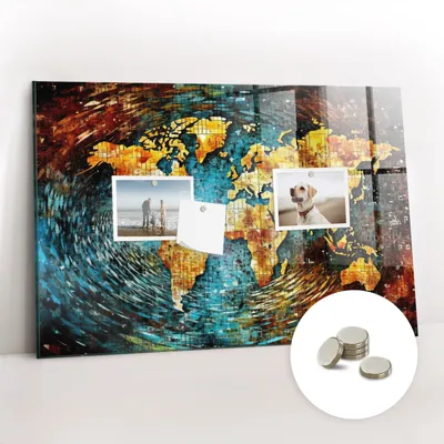 Obrázok produktu pre Magnetická tabuľa na stenu - Memo Tabuľa Sklenená - vrátane 5 magnetov - 60x40 cm - Svet chaosu