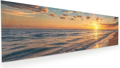 Produktbild von Glasbild 120x40cm in XXL für Wohnzimmer, Schlafzimmer Motiv Sonnenaufgang Meer