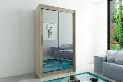 Produktbild von Schiebetürenschrank Tokyo Kleiderschrank 120x62x200cm Sonoma Eiche Spiegel