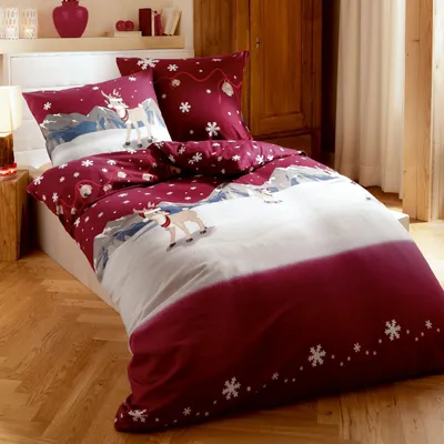 Produktbild von Bettwäsche Kaeppel Biber 325-502 Winterwonderland Rentier rot 135x200