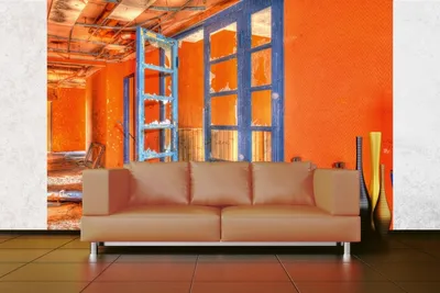 Produktbild von Vlies Fototapete ORANGEFARBENER KORRIDOR 375 x 250 cm (inkl. Kleister) - Vlies Tapete, Wandtapete, Wandbilder - Tapete für Wohnzimmer Schlafzimmer, Büro, Küche - Montagefertig