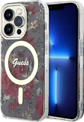 Produktbild von Guess Guhmp14Lhcfwsa Hülle Für Iphone 14 Pro Grün/Khaki Hardcase Flower Magsafe