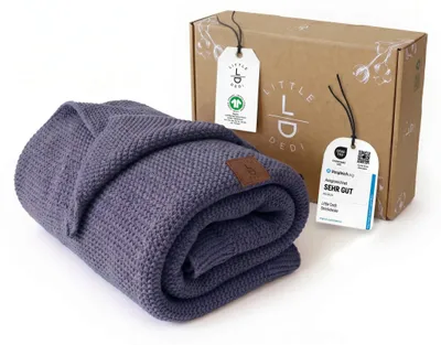 Produktbild von Baby Strickdecke, %100 Baumwolle, Atmungsaktiv 80x100cm Dunkelblau