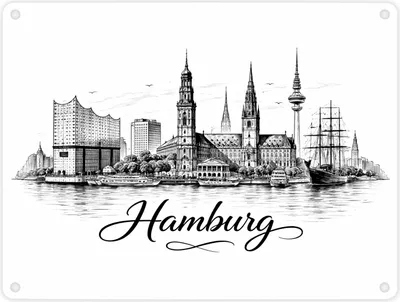 Produktbild von Skyline Hamburg Stadtsilhouette Metallschild in 15x20 cm