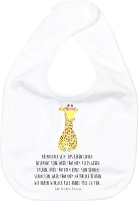 Produktbild von Mr. & Mrs. Panda Lätzchen Giraffe Blumenkranz - Weiß - Geschenk, Babylätzchen, Afrika, Kinderlätzchen, Selbstliebe, Für Babys, Abenteurer, Sabberlätzchen, Baumwolle