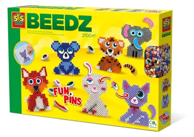 Produktbild von SES CREATIVE Bügelperlenset BEEDZ FunPins Tiere 2100 Stück