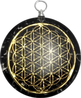 Produktbild von CHONIT Orgonit-Anhänger, Kristallhalskette mit Symbol Blume des Lebens u. Halsband und Tasche, EMF-Schutz, 5G-Schutz, EMF-Anhänger, Reiki-Anhänger, Großer Kristallstein (Schwarz)