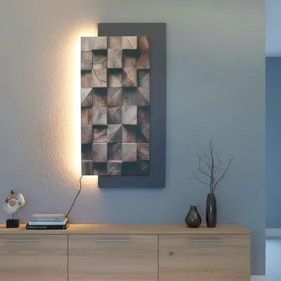 Produktbild von LED Wandbild mit indirekter Beleuchtung, modernes Wandbild mit Licht, USB, Fernbedienung, 50×100 cm WD004