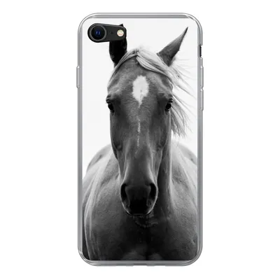 Produktbild von MuchoWow® Handyhülle Schutzhülle Hülle für iPhone 7 Pferd - Tier - Schwarz - Weiß Silikon Softcase Handy Hülle - Kartenhalter
