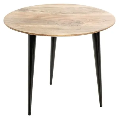 Beistelltisch rund Akazie massiv Metall schwarz H 41 x Ø 50 cm