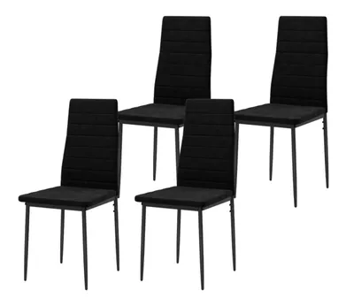 Produktbild von 4er-Set Esszimmerstühle, Küchenstuhl armloses Design, Stoffpolsterung, Metallbeine, Schwarz