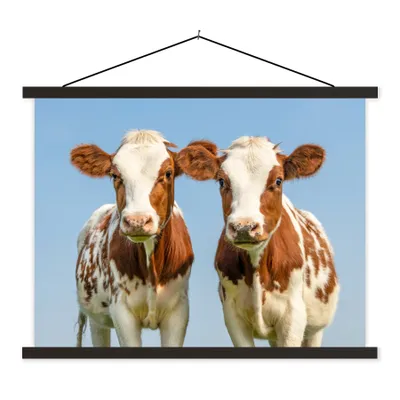 Produktbild von MuchoWow® Textilposter Kühe - Himmel - Tiere - Bauernhof - Porträt 40x30 cm mit schwarzem Rahmen - Dekorationen